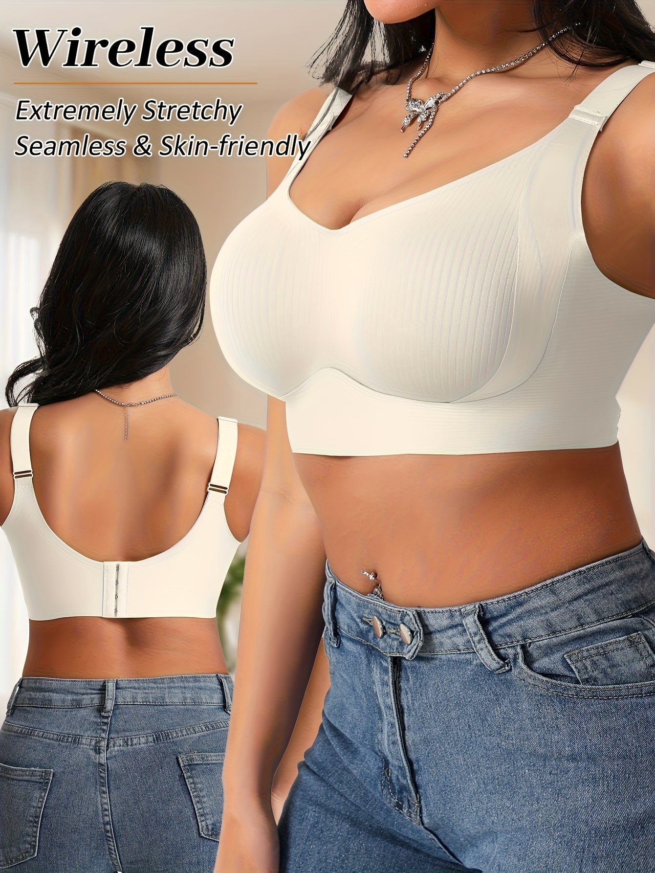 3pcs Women's Bras - Wire-Free Seamless T-Shirt Bras with Back Closure, Lift & Support - Non-Porous Everyday & Special Occasion Bras in Beige/Black/White - Smooth Everyday Bras for All-Day Comfort, Bra Extender, Comfortable Undergarment, Backless Dress