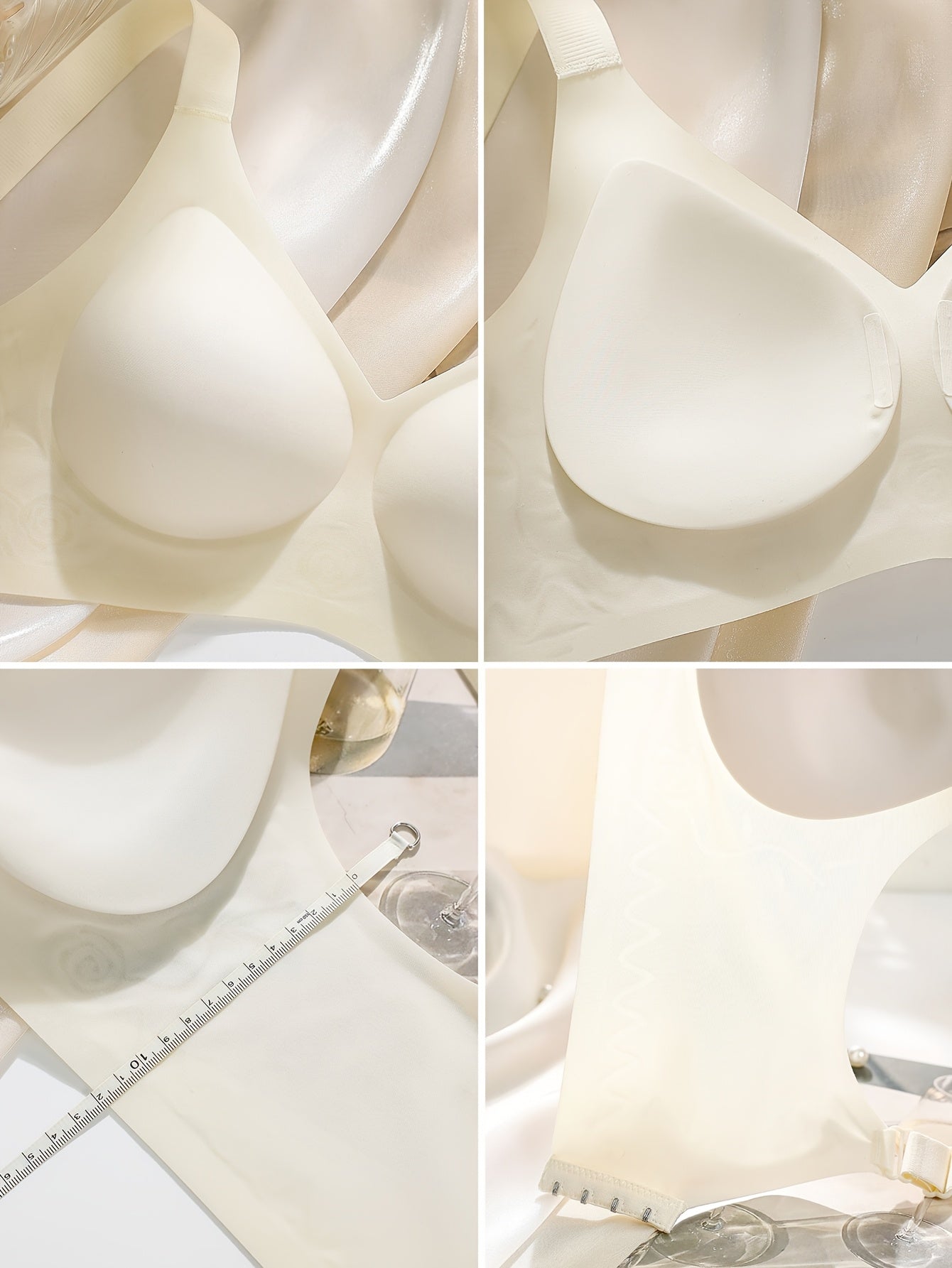 4pcs Women's Minimizer Bras - Seamless Wire-Free Push-Up Crystal Cup with Bunny Ear Design, Anti-Sagging Full Coverage, Soft Ice Silky Fiber Fabric, Non-Removable Padded Cups, Elegant Everyday Comfort (Black/Beige/Light Green/White), Gentle Lift Lingerie,
