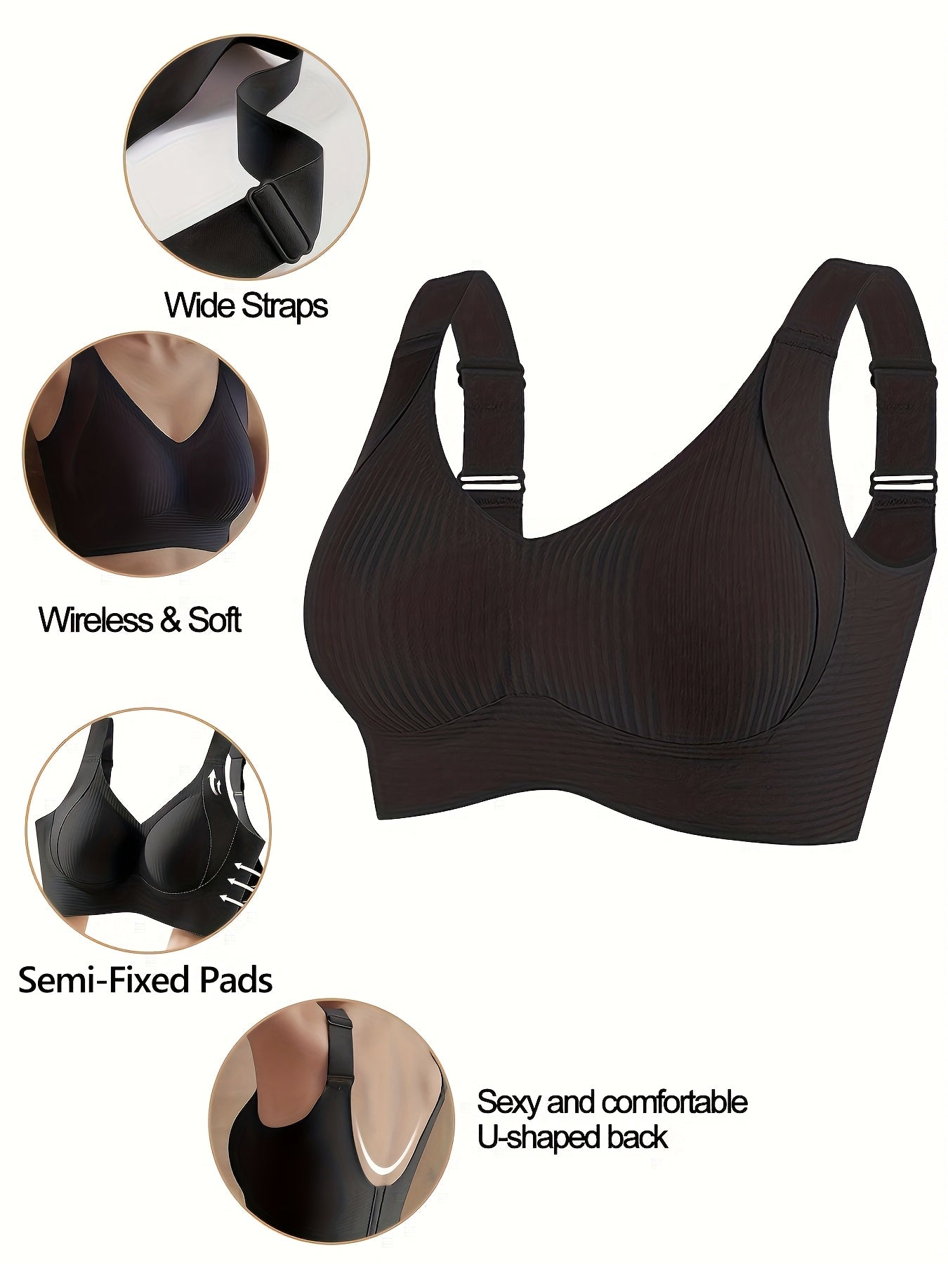3pcs Women's Bras - No Underwire, Back Hook-and-Eye Closure, Soft Breathable Everyday Bras with High Support & Smooth Back - Non-Porous Fabric for Small to Petite Frames - Solid Color Beige/Black/Colors - Machine Washable, Comfortable Lingerie, Elegant