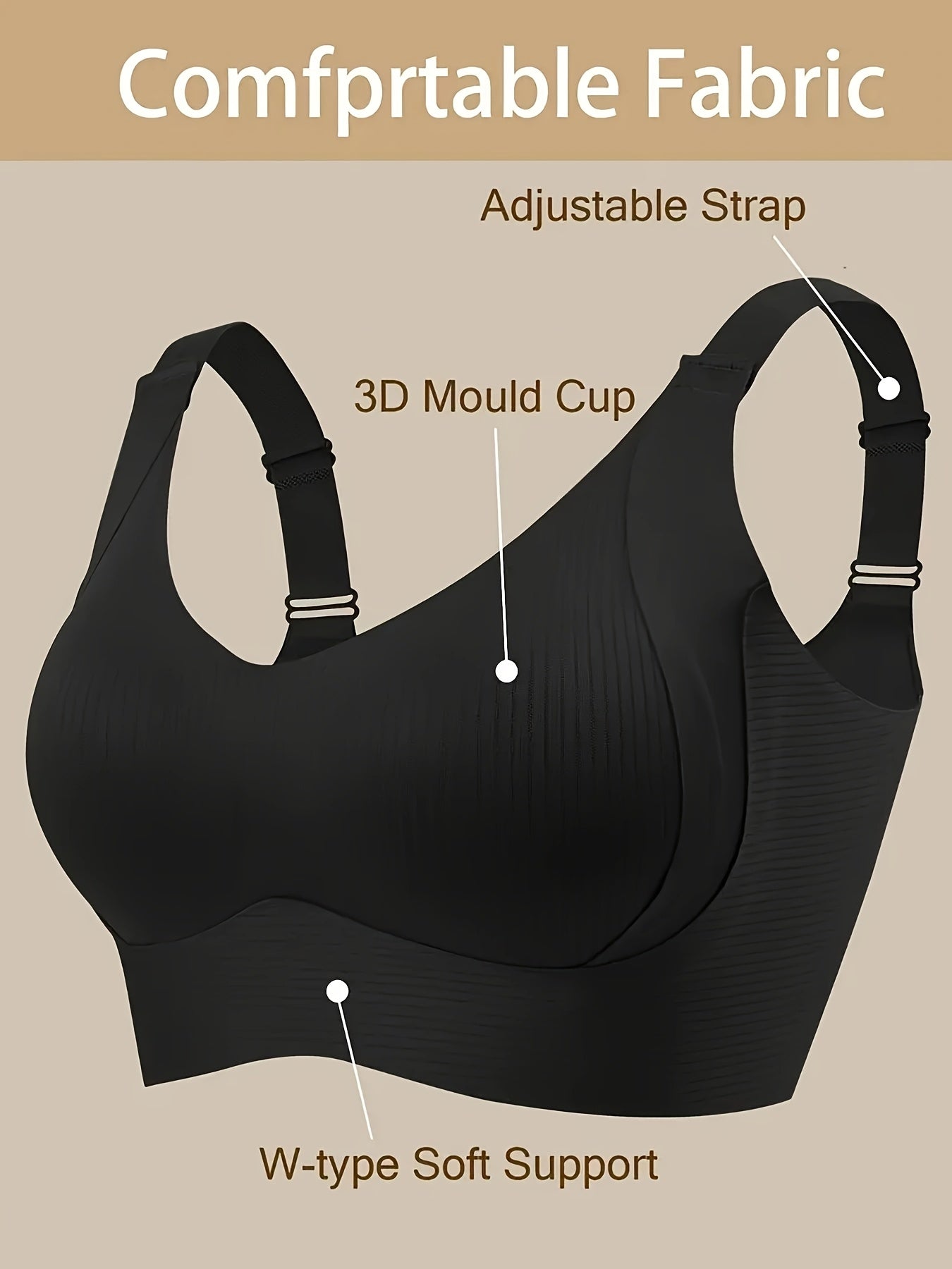 3pcs Women'S Seamless Sports Bras - Breathable & Comfortable V-Neck Lifters in Black, White, Beige - Wire-Free, Comfort Fit for Casual Attir