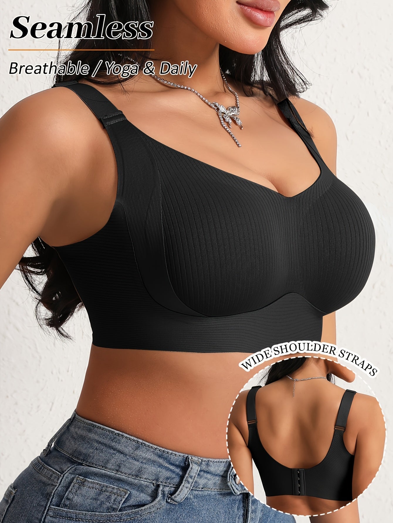 3pcs Women's Bras - Wire-Free Seamless T-Shirt Bras with Back Closure, Lift & Support - Non-Porous Everyday & Special Occasion Bras in Beige/Black/White - Smooth Everyday Bras for All-Day Comfort, Bra Extender, Comfortable Undergarment, Backless Dress