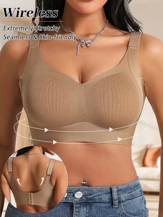 3pcs Women's Bras - Wire-Free Seamless T-Shirt Bras with Back Closure, Lift & Support - Non-Porous Everyday & Special Occasion Bras in Beige/Black/White - Smooth Everyday Bras for All-Day Comfort, Bra Extender, Comfortable Undergarment, Backless Dress