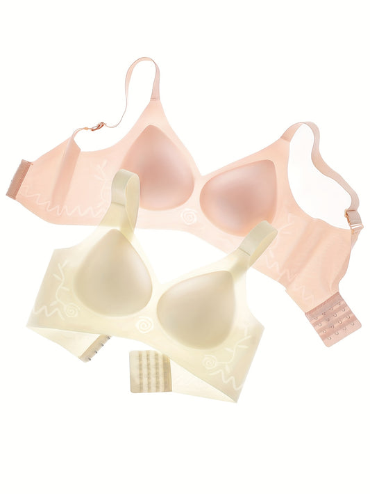 4pcs Women's Minimizer Bras - Seamless Wire-Free Push-Up Crystal Cup with Bunny Ear Design, Anti-Sagging Full Coverage, Soft Ice Silky Fiber Fabric, Non-Removable Padded Cups, Elegant Everyday Comfort (Black/Beige/Light Green/White), Gentle Lift Lingerie,
